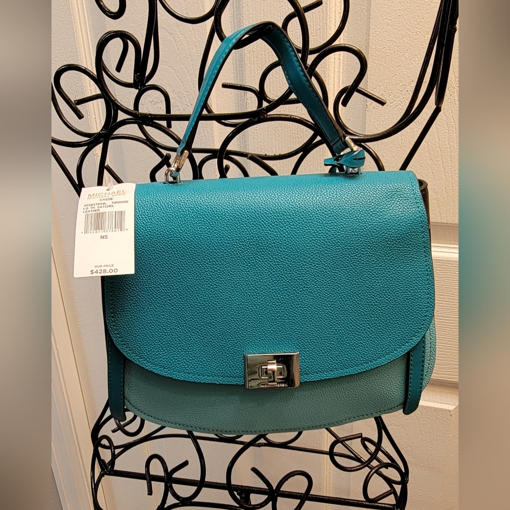 Michael Kors Large Satchel Turquoise Aqua Black Colorblock - BNWT 💙
